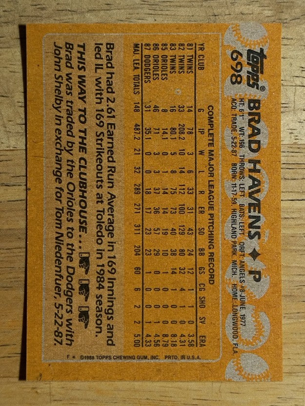 1988 Topps #698 Brad Havens
