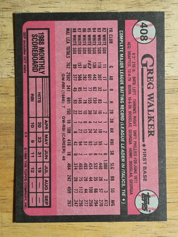 1989 Topps #408 Greg Walker