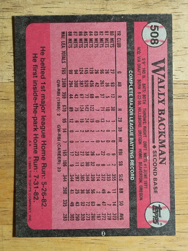 1989 Topps #508 Wally Backman