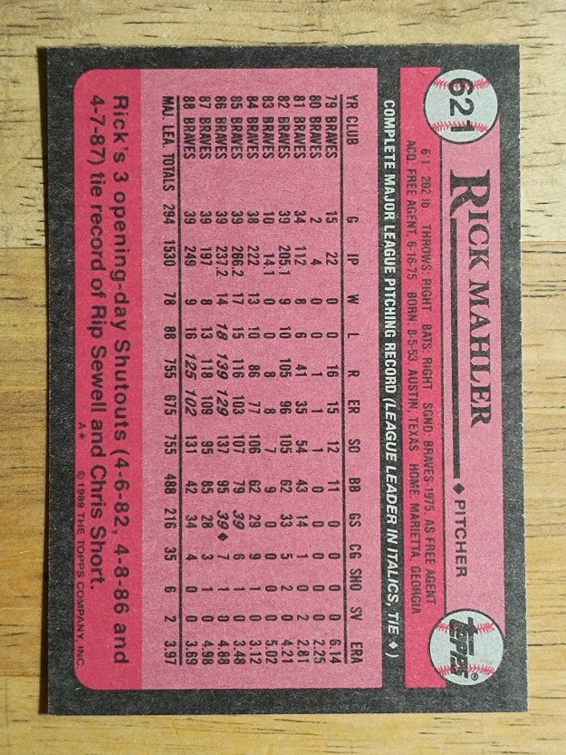 1989 Topps #621 Rick Mahler