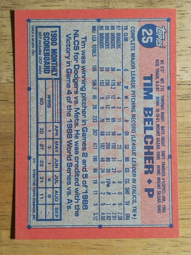 1991 Topps #25 Tim Belcher