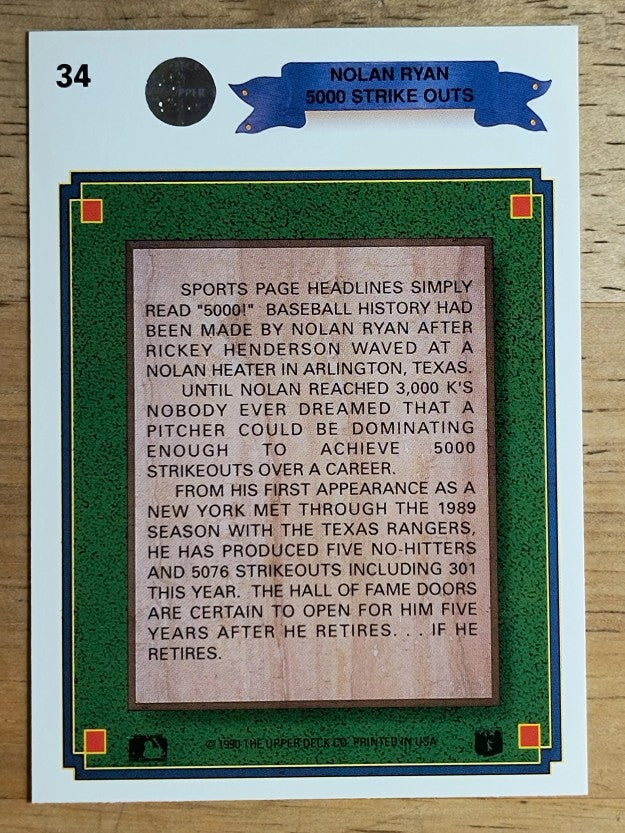 1990 Upper Deck #34 Nolan Ryan Special