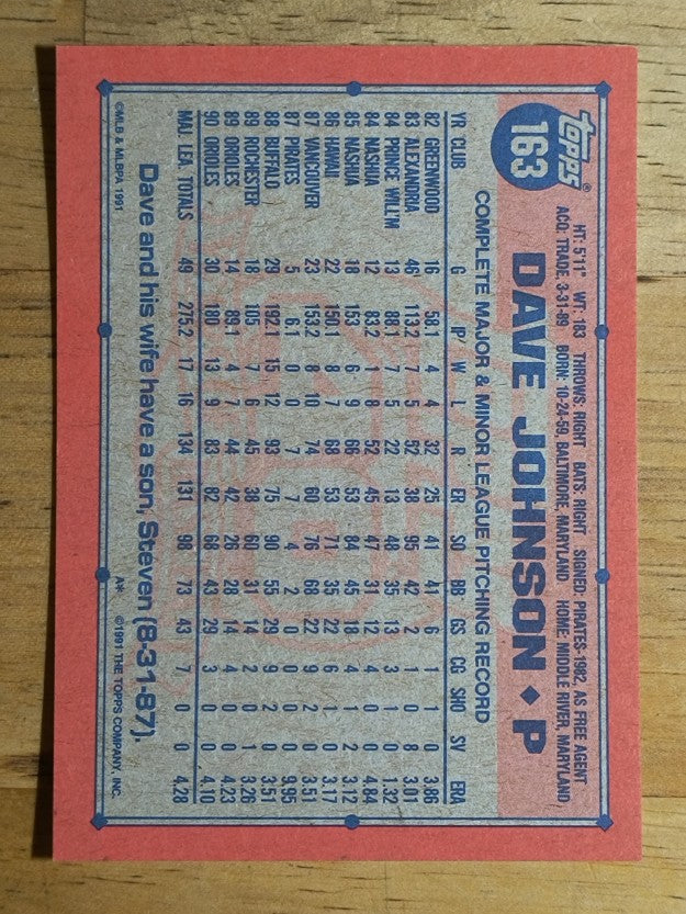 1991 Topps #163 Dave Johnson