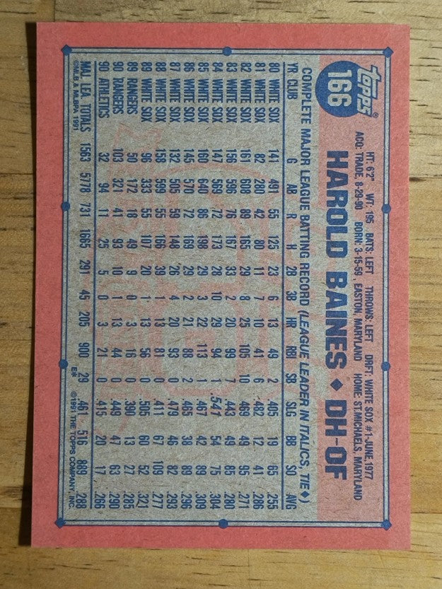 1991 Topps #166 Harold Baines
