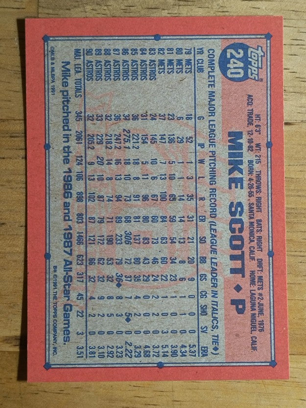 1991 Topps #240 Mike Scott