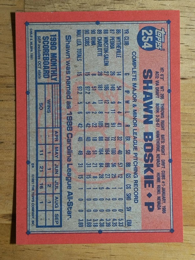 1991 Topps #254 Shawn Boskie