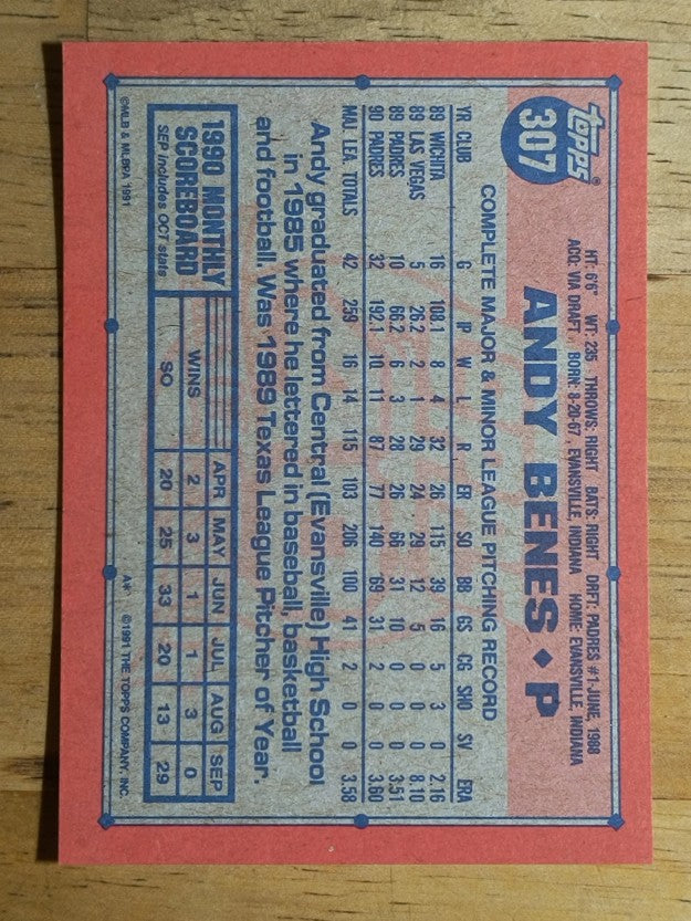 1991 Topps #307 Andy Benes