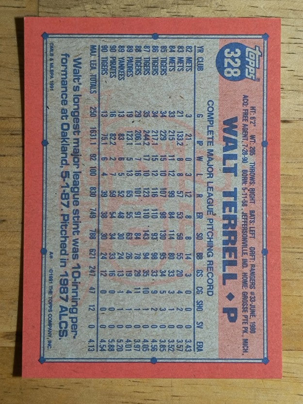 1991 Topps #328 Walt Terrell