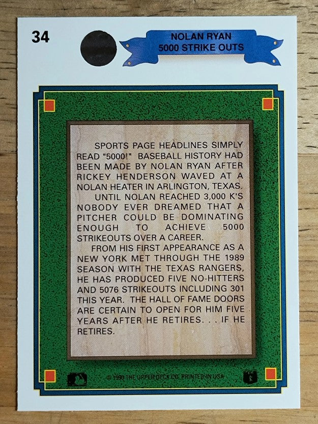 1990 Upper Deck #34 Nolan Ryan Special