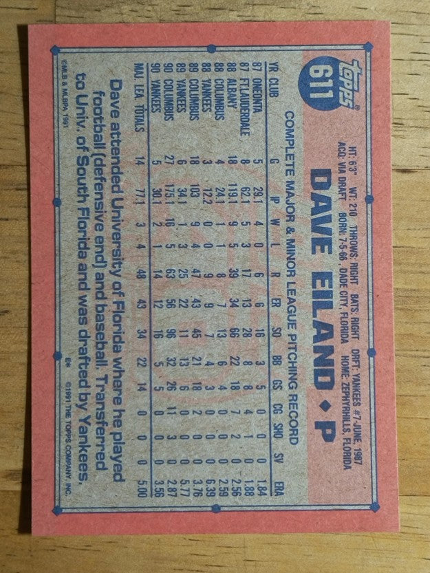 1991 Topps #611 Dave Eiland