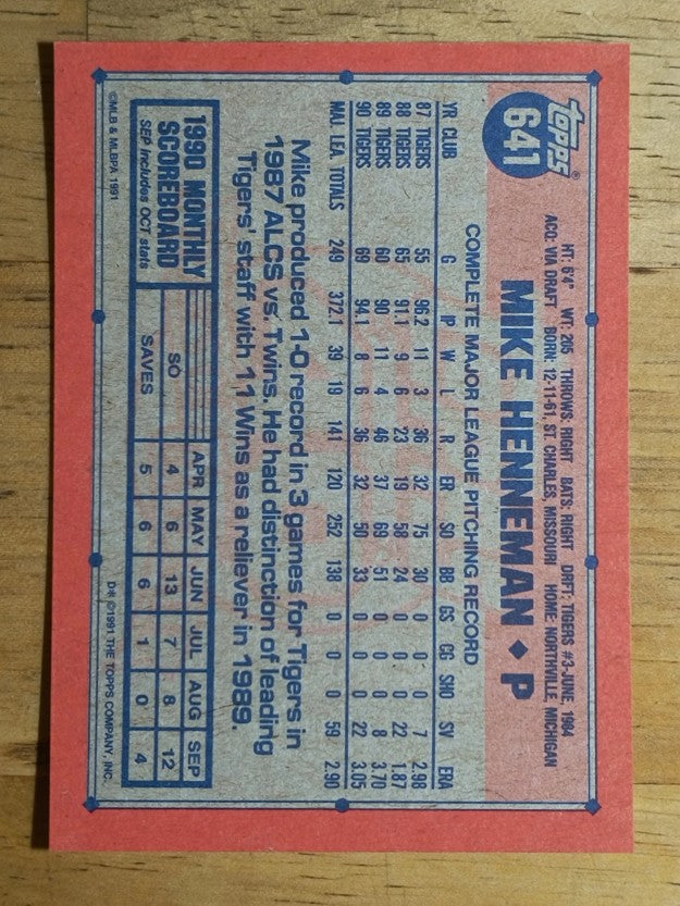 1991 Topps #641 Mike Henneman