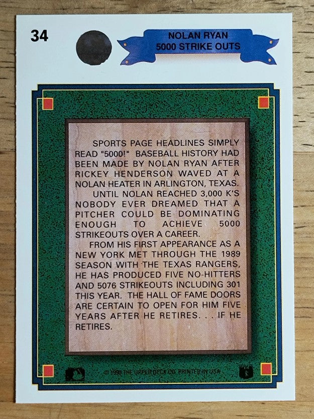 1990 Upper Deck #34 Nolan Ryan Special