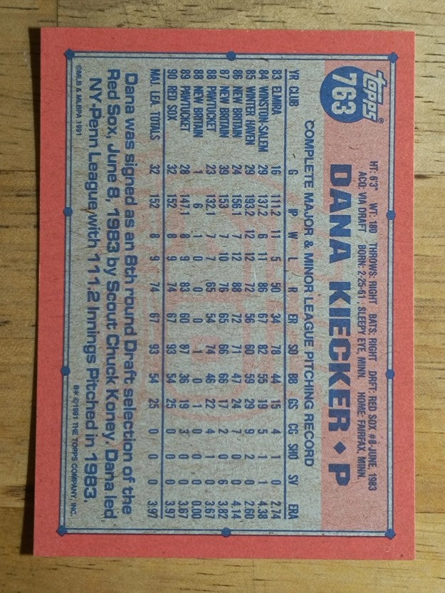 1991 Topps #763 Dana Kiecker