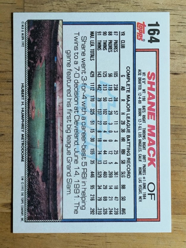 1992 Topps #164 Shane Mack