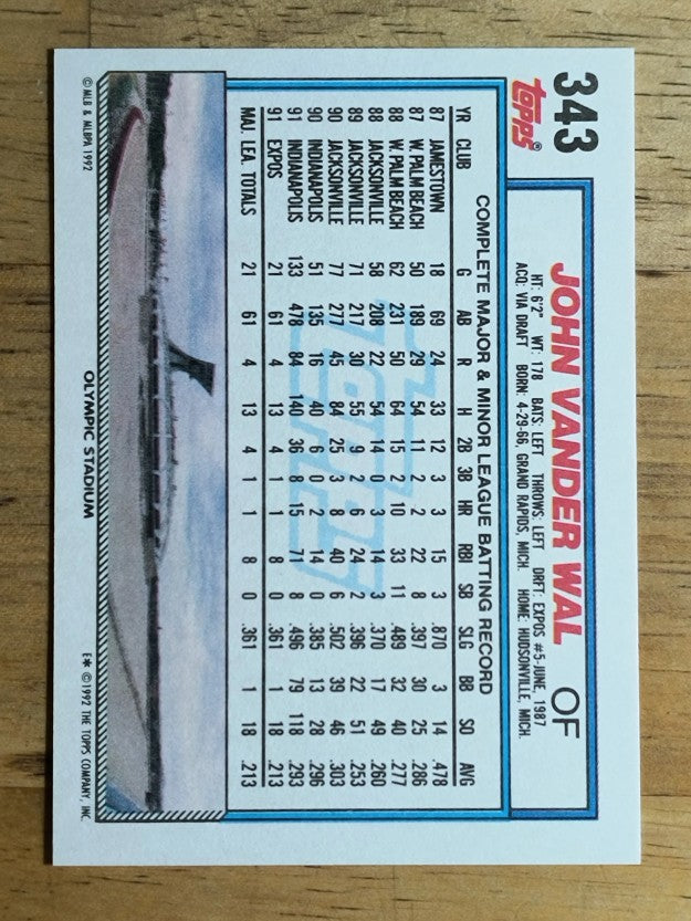 1992 Topps #343 John Vander Wal