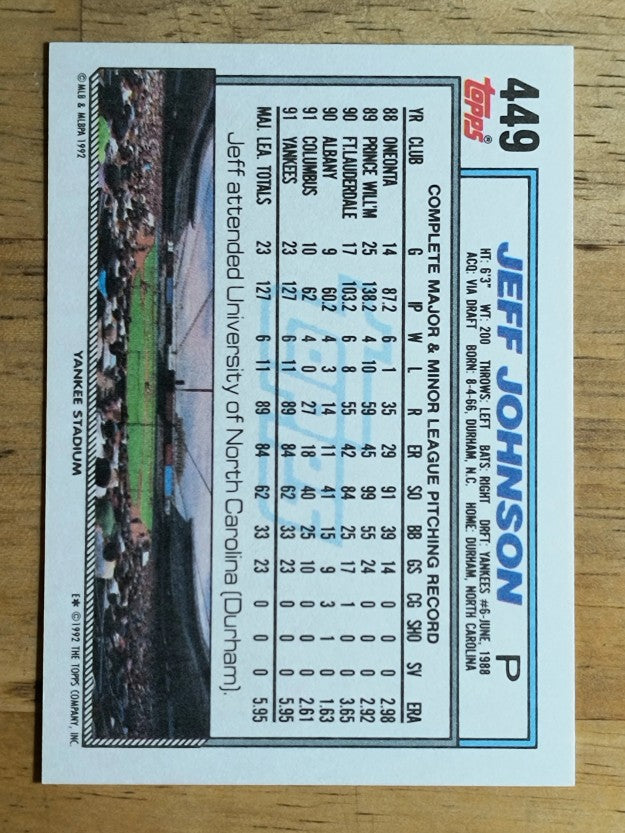 1992 Topps #449 Jeff Johnson