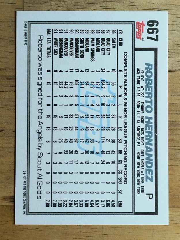 1992 Topps #667 Roberto Hernandez