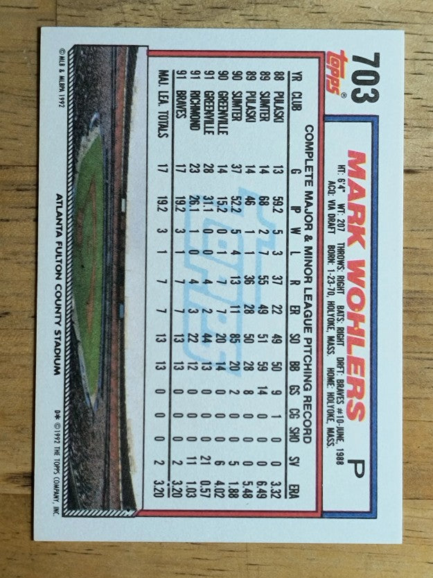 1992 Topps #703 Mark Wohlers