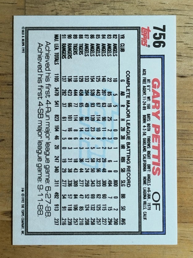 1992 Topps #756 Gary Pettis