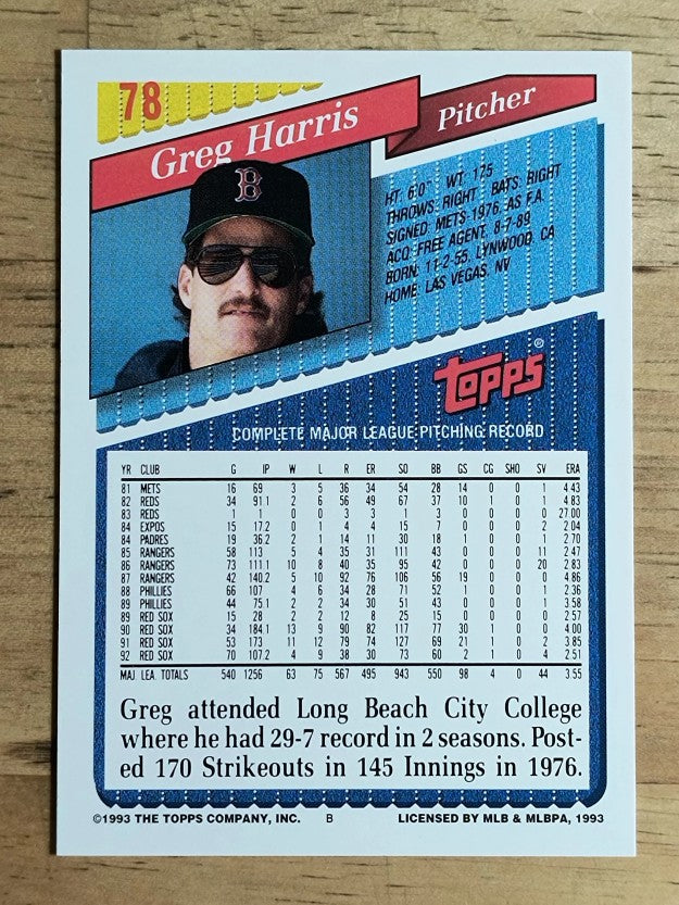 1993 Topps #78 Greg W. Harris