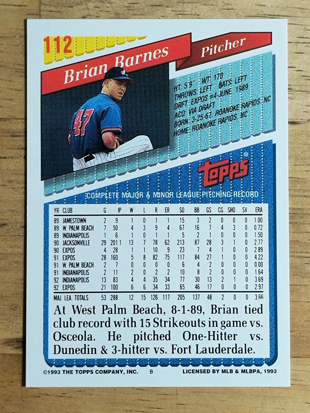 1993 Topps #112 Brian Barnes