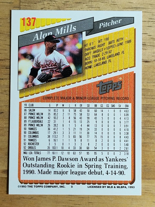 1993 Topps #137 Alan Mills