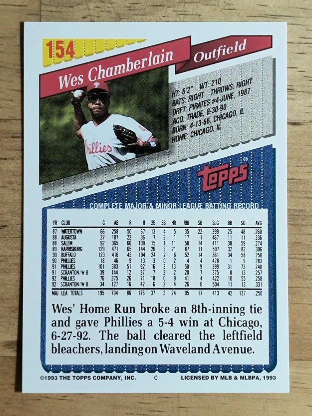 1993 Topps #154 Wes Chamberlain