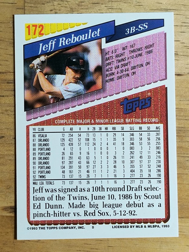1993 Topps #172 Jeff Reboulet