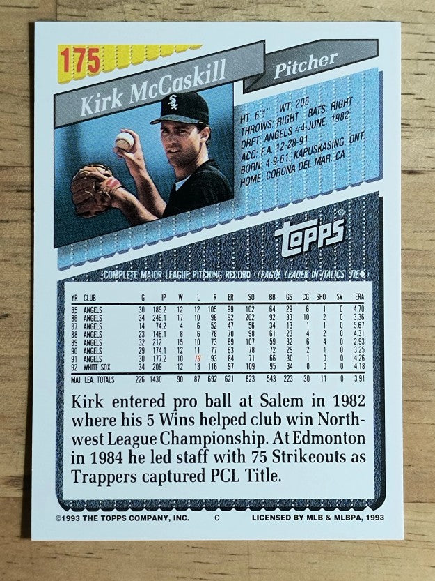 1993 Topps #175 Kirk McCaskill