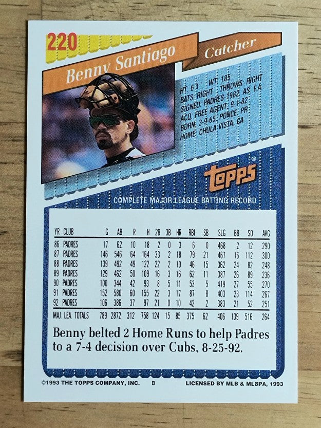 1993 Topps #220 Benny Santiago