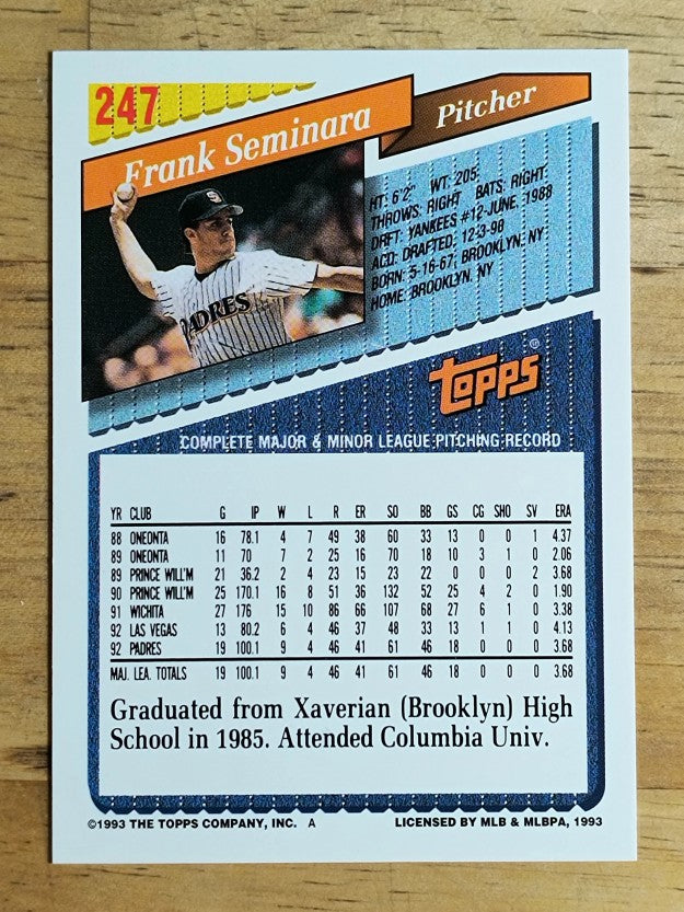 1993 Topps #247 Frank Seminara