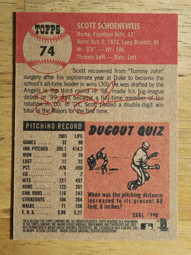 2002 Topps Heritage #74 Scott Schoeneweis