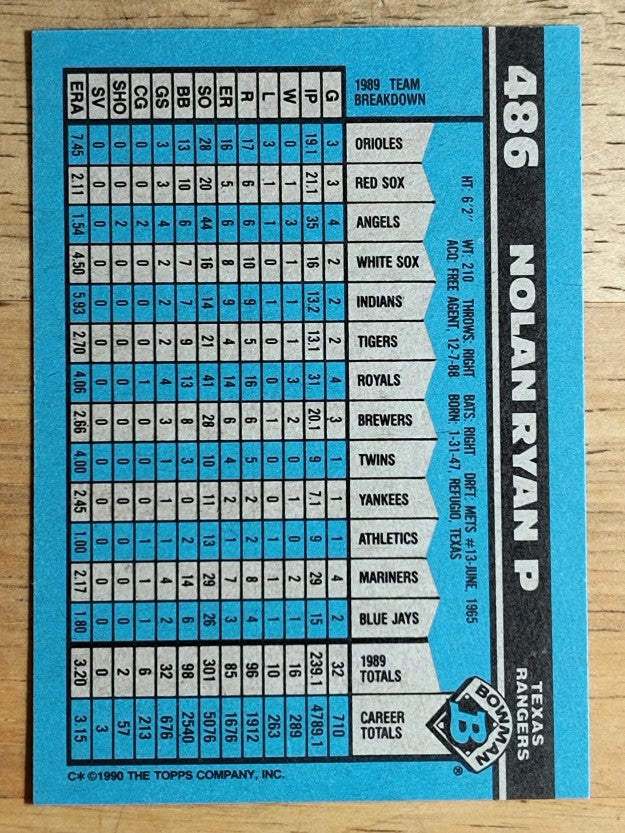 1990 Bowman #486 Nolan Ryan