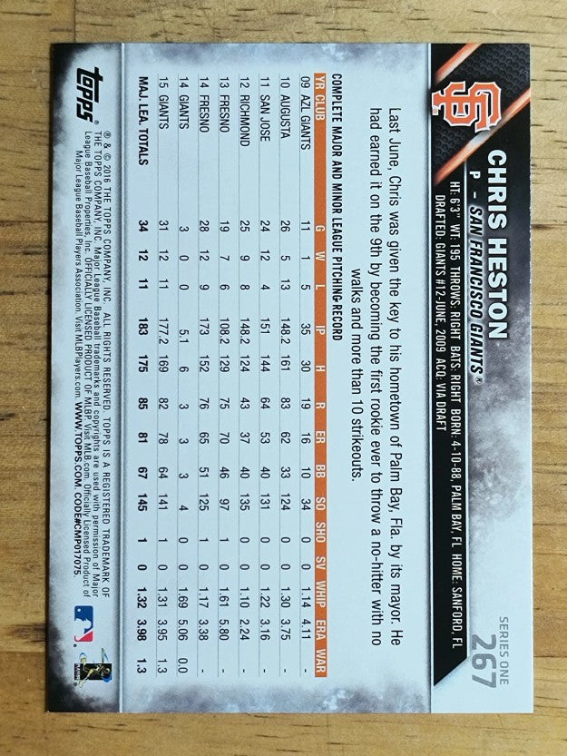 2016 Topps Rainbow Foil #267 Chris Heston FS