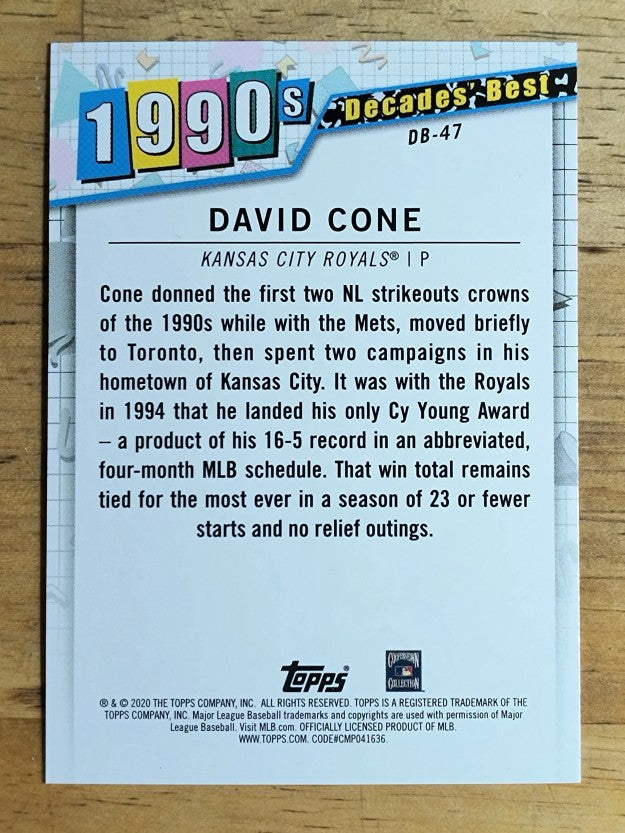 2020 Topps Update Decades' Best #DB47 David Cone