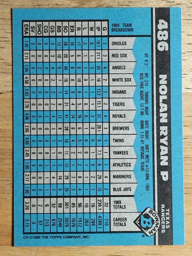 1990 Bowman #486 Nolan Ryan