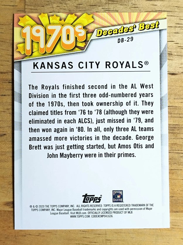 2020 Topps Update Decades' Best #DB29 Kansas City Royals