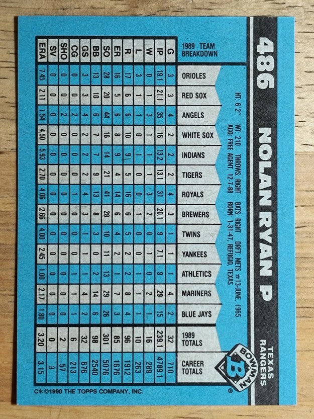1990 Bowman #486 Nolan Ryan