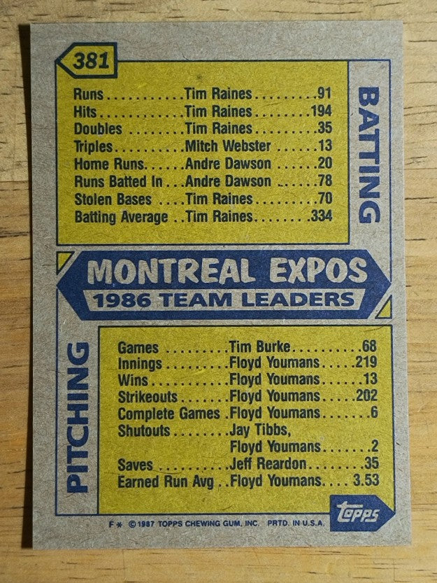 1987 Topps #381 Expos Team