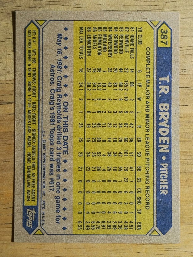 1987 Topps #387 T.R. Bryden