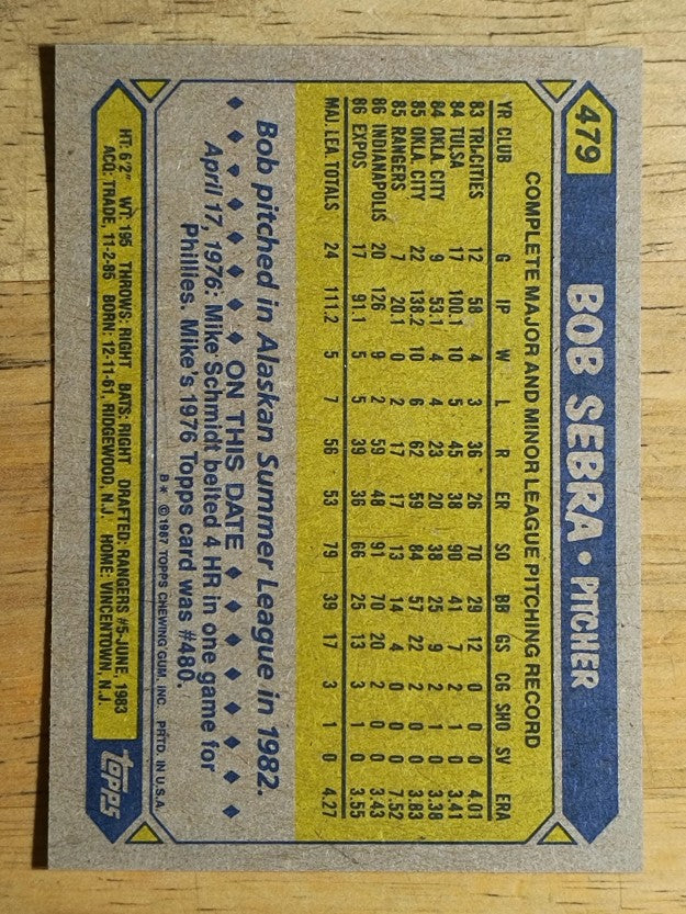1987 Topps #479 Bob Sebra
