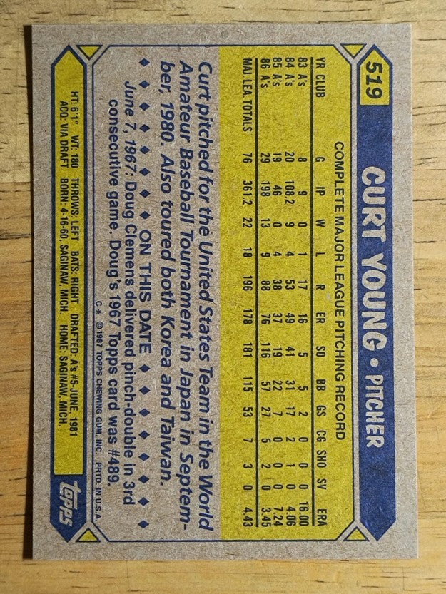 1987 Topps #519 Curt Young