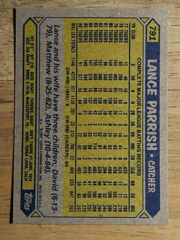 1987 Topps #791 Lance Parrish