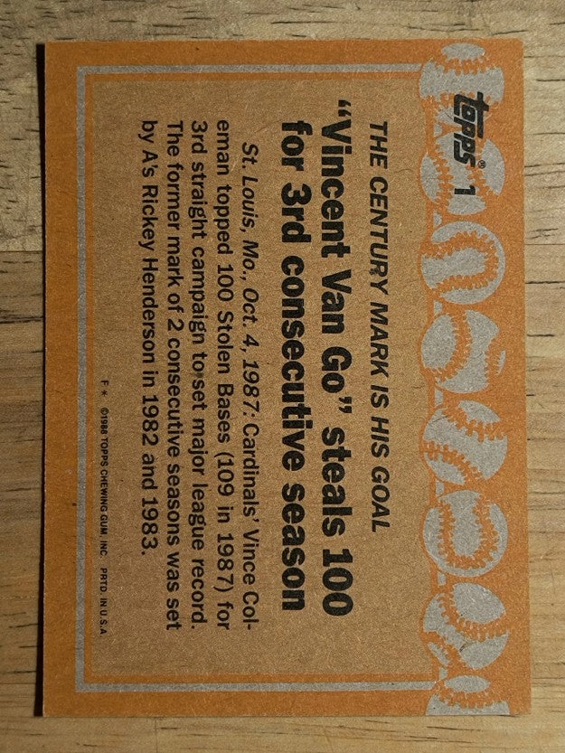 1988 Topps #1 Vince Coleman RB