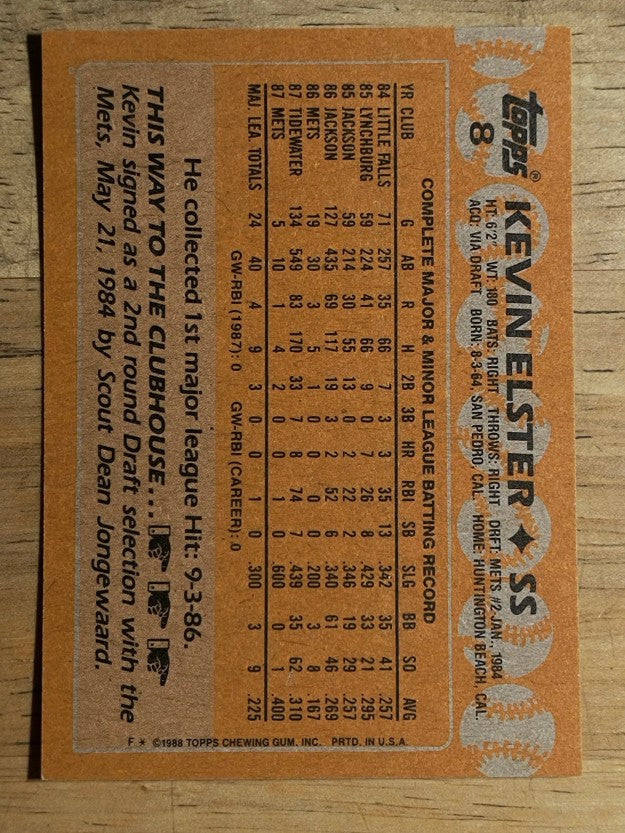 1988 Topps #8 Kevin Elster