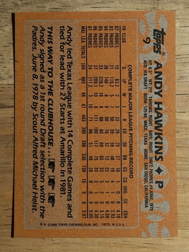 1988 Topps #9 Andy Hawkins