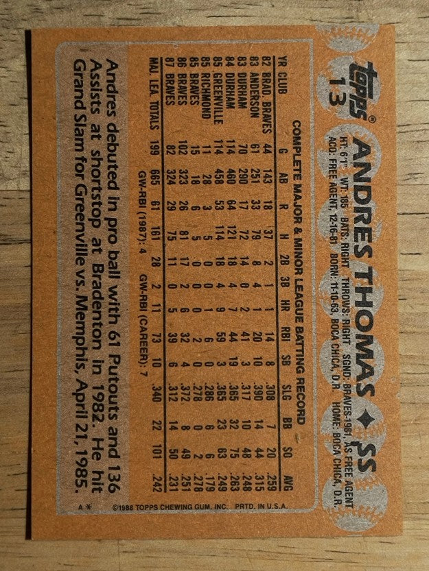 1988 Topps #13 Andres Thomas