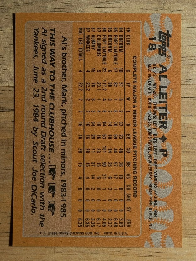 1988 Topps #18B Al Leiter RC/COR Left ear visible