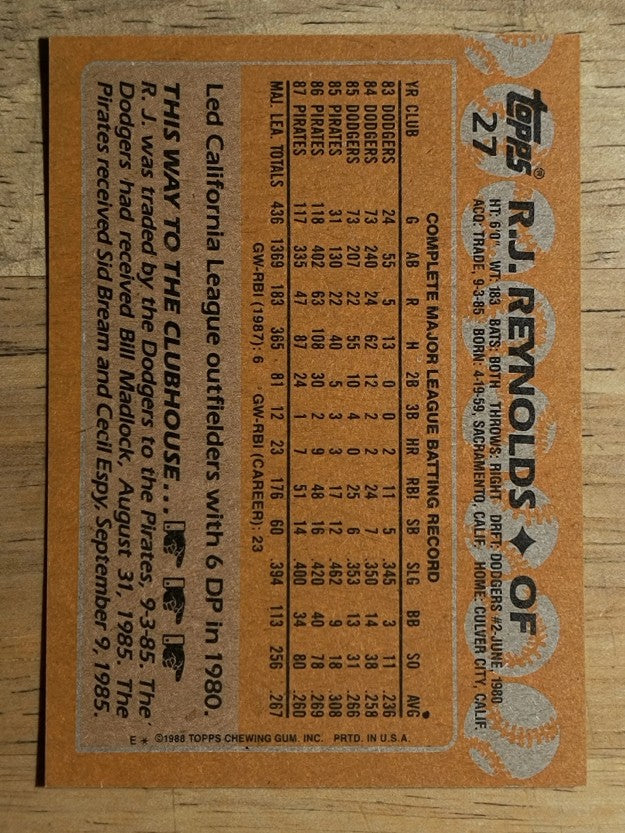 1988 Topps #27 R.J. Reynolds