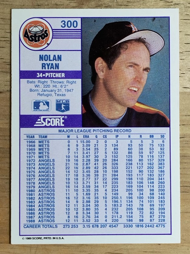 1989 Score #300 Nolan Ryan